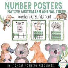 Native Australian Number Posters 0 20 Vic Font By Monday Morning Resources Number Poster Australian Animals Native Australians
