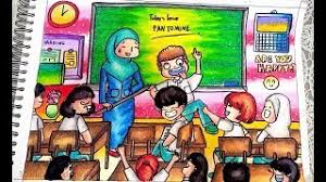 Catatanku anak desa mewarnai gambar guru muslimah. Cara Menggambar Dan Mewarnai Tema Sekolah Suasana Kelas Dengan Gradasi Warna Oil Pastel Untuk Pemula Youtube