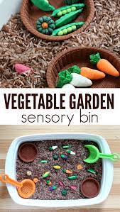 This sensory bins idea for toddlers includes basic items taken from any kitchen. Vegetable Garden Sensory Bin No Time For Flash Cards