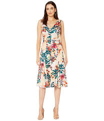 Shadow Branch Flower Printed Charmeuse Fit And Flare Dress