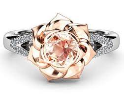Diamond Rose Engagement Ring By Camellia Jewelry Flower Ring Etsy Rose Engagement Ring Morganite Engagement Ring Rose Gold Rose Gold Morganite