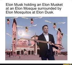 Elon Musk Holding An Elon Musket At An Elon Mosque Surrounded By Elon Mosquitos At Elon Dusk