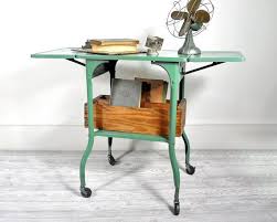 Vintage Industrial Metal Typing Table On Casters Upscale Furniture Metal Table Vintage Industrial