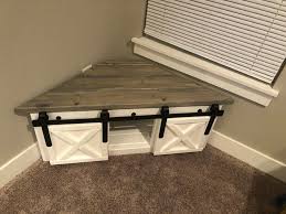 Sliding Barn Door Corner Tv Stand Farmhouse Entertainment Etsy In 2020 Corner Tv Stand Small Corner Tv Stand Corner Tv