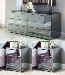 Vegas Smoke Mirrored Bedside Tables And Chest Package Mirror Furniture Mirror Bedside Mirrored Furniture Mirror Bedside Table
