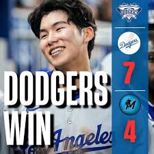 The Dodgers BEAT the Marlins with a final score of 7-4 and improve to 24-11 