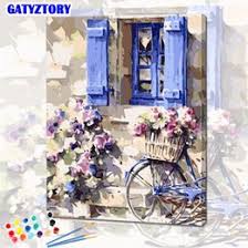 Acrylic bicycle with flowers painting. Buy Acrylic Painting Canvas Flowers Online Shopping At Dhgate Com