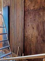 Featuring wood slat dividing walls 3d wall panel design and wood ceiling ideas. Building A Diy Vertical Wooden Slat Wall Our Crafty Home In 2021 Timber Feature Wall Wood Slat Wall Slat Wall