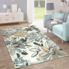 Möchten sie mehr über teppiche erfahren? Designer Teppich Blumen Grun Blau Creme Teppichcenter24