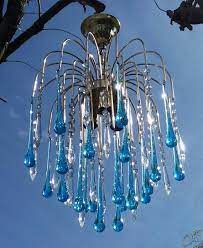 mid century vintage murano glass and crystal 3 tier waterfall chandelier rare blue drops italian brass 3 bulb ideal lux hollywood regency murano glas franzosischer kronleuchter kronleuchter