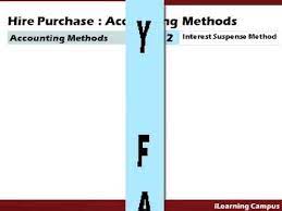 Hire purchase is a kind of agreement where the buyer buying an expensive asset chooses an option to pay for the asset by paying some down payment at the time of purchase of an asset and clearing the remaining dues in regular installments including interest. Hire Purchase Accounting Interest Suspense Method Hire Purchaser Youtube