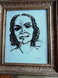 Dibujo tinta a dos caras de Ismael de la Serna enmarcado sello de  testamentaría