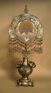 Ivory Colored Cloud Shaped Shade Is Covered With Silvery Metallic Lace And Overlaid With Silk And Metallic Em Antique Lamp Shades Victorian Lamps Lamp Shades