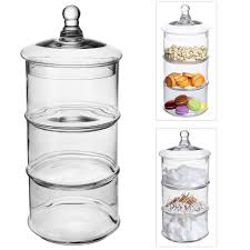 Amazon Com Decorative Lidded Large 3 Tier Stackable Clear Glass Candy Dishes Cookie Holder Apothecary Jars Mygift Kitchen Jars Apothecary Jars Jar