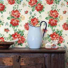 Check the wallpaper manufacturer's instructions to ensure the product will stick to your type of walls. The Pioneer Woman Beige And Red Peel And Stick Wallpaper Vintage Floral 18 X 18 86 Walmart Com Walmart Com