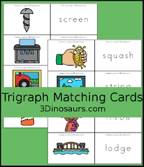 3 Dinosaurs Trigraph Matching Cards