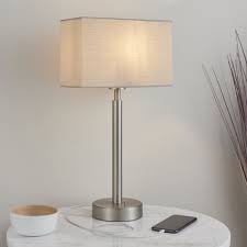 We have more than 10000 square meters of stained glass lamp showroom Endon Collection Owen Rectangular Usb Matt Nickel Table Lamp Taupe Shade Fitting Style From Dusk Lighting Uk