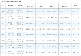 various size charts childrens place girls pants size