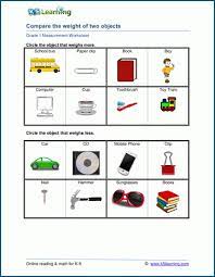 grade 1 weight worksheets which object is heavier lighter k5 learning