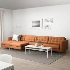 Landskrona 5 Seat Sofa With Chaise Longues Grann Bomstad Golden Brown Wood Ikea Ikea Landskrona Tan Leather Sofas Ikea