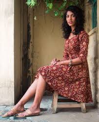Floral Hand Block Printed Fit Flare Dress Kalamkari Dresses Fit Flare Dress Dresses