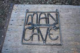 Salvaged Rebar Man Cave Sign Rebar Art Gift For Him Welded Rebar Art Man Cave Signs Welding Art