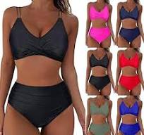 Yii Ouneey Traje De Baño De Dos Piezas Para Mujer, Con Control De Abdomen,  Cintura Alta, Con Bloques De Color, Conjunto De Bikini, Azul