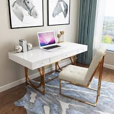 The tld desk from designer jannis ellenberger includes a white powdercoated shelf and lidded drawer for storage. 3 Drawer White Desk For Home Office 47 Writting Desk Gold Base Stainless Steel
