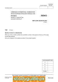 Please fill this form, we will try to respond as soon as possible. 5054 3 Physics Paper 3 Practical Test Answer Booklet