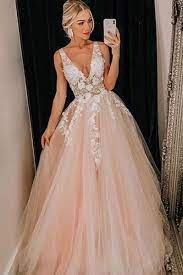 Licht Angrila Applique Hochzeit Kleid Kleid Abschlussball Neck Pink Spitze Tulle V Trendy Prom Dresses Cute Prom Dresses Senior Prom Dresses