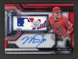 In 2018, the card was put up for sale on ebay and sold for $400. 2016 Topps Strata Red Mike Trout Angels Majestic Mlb Logo Patch Auto 1 1 Baseball Cards For Sale Baseball Cards Baseball