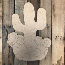 Cactus In Pot With Flowers Cutout Wall Art Wood Cutout Paint By Line Wood Cutouts Wooden Cutouts Wooden Shapes