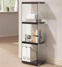 The sophisticated material also helps enhance the design pieces or books. Contemporary Three Shelf Bookcase With Glass Shelves And Side Panels All Nations Furniture