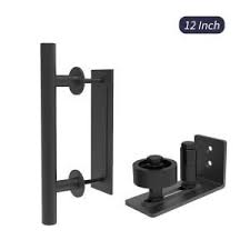Boyel Living 12 In Black Ladder Pull And Flush Sliding Barn Door Handle Set With Floor Guide X002a8xsgt Ltc The Home Depot In 2020 Door Handle Sets Door Handles Barn Door Handles