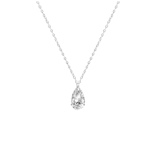 18k rose gold pear shaped diamond pendant 1.42cts pear shaped diamond shown with the virgo zodiac coin pendant with diamond frame, the bunny necklace and the pear diamond choker. 3 Carat Pear Diamond Solitaire Pendant Necklace Raven Fine Jewelers