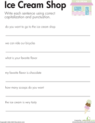 Fix The Sentences Ice Cream Shop Sentence Correction Worksheets Sentence Correction 2nd Grade Worksheets