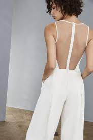Lw136 Sheer Back Jumpsuit Hochzeit Overall Modestil Hosenanzug Braut