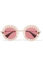 Pink Round Frame Acetate And Gold Tone Sunglasses Gucci Round Glasses Frames Gucci Glasses Round Frame Sunglasses