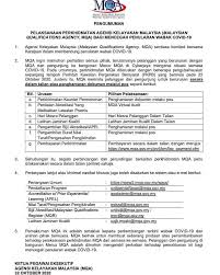 Calon bagi lantikan hendaklah memiliki kelayakan seperti berikut : Status Pengiktirafan Daripada Agensi Kelayakan Malaysia Mqa