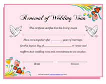 Blank Renewal Of Wedding Vows Certificate Wedding Renewal Vows Wedding Vows Free Wedding Printables