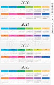 Calendar 2020 2021 2022 2023 Template 12 Stock Illustration 53899483 Pixta