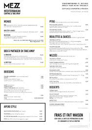 Restaurant Paris Mezz Carte Restaurant Cartes De Menu Boisson Soft