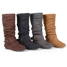Black Boots With Brown Top Wide Calf Could Use Some Mid Calf Boots With Very Low Or No Heels Womens Journee Collection Womens Wide Calf Mid Calf Boots 4 Boots Brown Slouch Boots Mid Calf Boots
