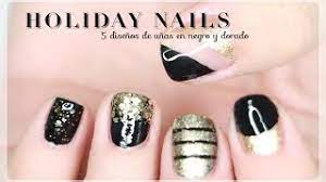 Decoracion de uñas negro con dorado. 5 Disenos De Unas En Negro Y Dorado Youtube