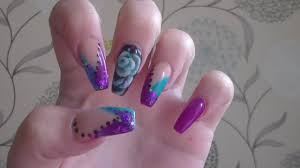 Or by sculpture created from scratch and built on foil with acrylic, onto your nail tip or free edge. Purple And Turquoise Acrylic Nails How To Nails At Home Acrylic Nails D I Y Youtube