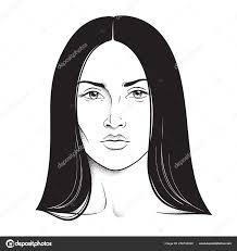 Beautiful Brunette Woman Portrait Line Art And Dot Work