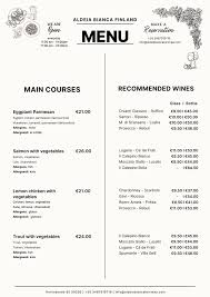 Menu - Aldeia Bianca Kerimaa Finland