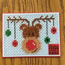 Cross stitching is enjoying a resurgence in popularity as crafters look for different ways to express their creativity. Cross Stitch Christmas Card Rudolph I Am Sure That You Have Seen This Pattern On Pinterest I Used The Altenew Peg Punto De Cruz Navidad Punto De Cruz Puntos