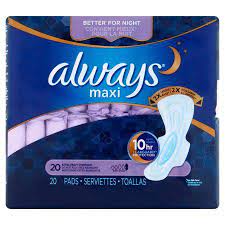 Always Maxi Extra Heavy Overnight Pads With Wings Unscented Size 5 20 Ct Walmart Com Always Maxi Maxi Pad Always Maxi Pads