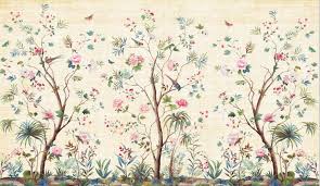 In the 18th century, were chinoiserie wallpaper popular among wealthy europeans. Chinoiserie Brushwork Hand Painted Vine Flowers And Birds Wallpaper Vivid Birds And Pink Flowers Floral Wallpaper Home Decor Wall Murals Wall Decor Home Living